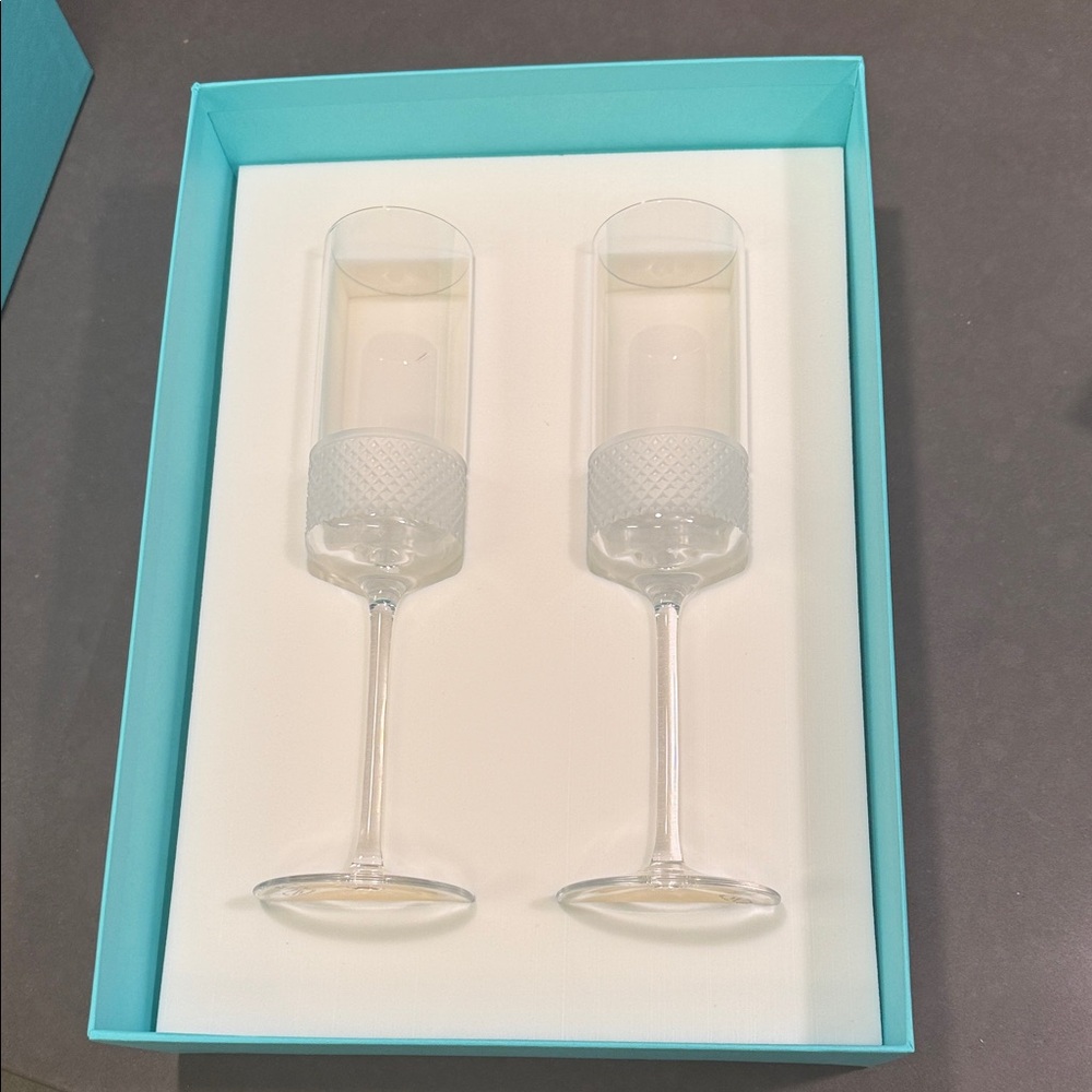 Tiffany & Co. Blue and Clear Champagne Flutes